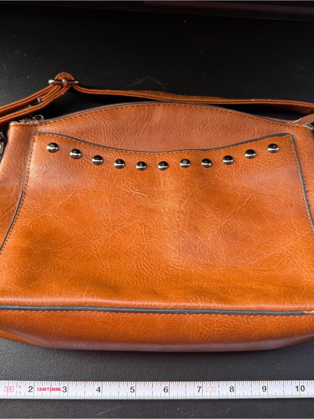 Sam & Hadley Classic Studded Crossbody Bag in Cognac Brown